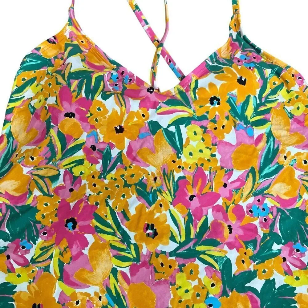 Anne Cole Pink Orange Floral Tankini Top Size Small NWT Spaghetti Strap
